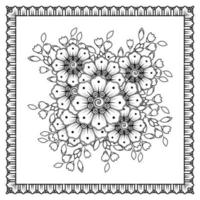 Mehndi-Blume für Henna, Mehndi, Tätowierung, Dekoration. dekoratives Ornament im ethnisch-orientalischen Stil, Doodle-Ornament, Umrisshand zeichnen. Malbuchseite. vektor