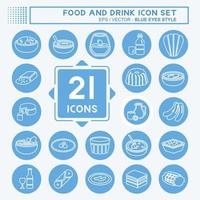 Icon-Set Essen und Trinken - blaue Augen-Stil - einfache Illustration, bearbeitbarer Strich vektor