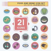 Icon-Set Essen und Trinken - Farbkamerad-Stil - einfache Illustration, bearbeitbarer Strich vektor