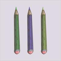 drei verschiedene Farbstifte vertikale Doodle-Kunst vektor
