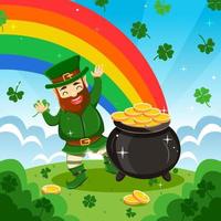 leprechaun och guldmynt potten vektor