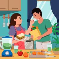 par som förbereder mat med balanserad kost vektor
