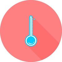 Celsius eller Fahrenheit meteorologi termometer som mäter värme eller kyla, vektorillustration. termometerutrustning som visar varmt eller kallt väder. medicin termometer i cirkel ikon med långa skuggor. vektor