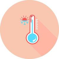 Celsius- oder Fahrenheit-Meteorologie-Thermometer, das Hitze oder Kälte misst, Vektorillustration. Thermometerausrüstung, die heißes oder kaltes Wetter anzeigt. Medizinthermometer im Kreissymbol mit langen Schatten. vektor