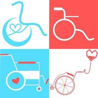 uppsättning rullstol. vektor rullstol ikon. attraktiv och vackert eller troget designad rullstolsikon. rullstols-, handikapp- eller tillgänglighetsparkering eller åtkomstskylt lägenhet för appar och utskrift