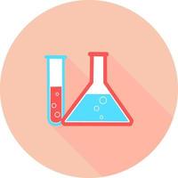 kemiska provrör i cirkel ikon med långa skuggor. utrustning för laboratorieglas eller bägare. trendiga moderna vektorsymbol. enkel platt illustration. glaskemikalie, laboratoriekolvar för vetenskapslabb. vektor