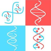 DNA-Spiralen violette und türkisfarbene Farbsymbole gesetzt. Desoxyribonukleinsäure, Nukleinsäurehelix. spiralförmige Stränge. Chromosom. Molekularbiologie. genetischer Code. Genom. Genetik. isolierte vektorillustrationen vektor