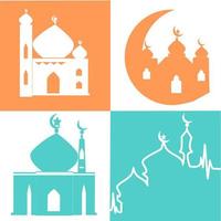 moské vektor ikoner. enkel illustrationsuppsättning med 4 moskéelement, redigerbara ikoner, kan användas i logotyp, användargränssnitt och webbdesign. grön och orange moské och bakgrund. ramadan kareem moskén illustration