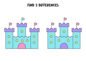 hitta 3 skillnader mellan två tecknade slott. vektor