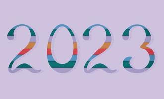 2023 kalligraphische Inschrift in trendigen Farben des neuen Jahres. 3-d schattierte Zahlen gefüllt mit farbigen Streifen im Stil von geschnittenem Papier. Vektor-Illustration vektor