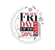 Black Friday Sale Promotion Poster oder Banner Design, Sonderangebot 50 Verkauf, Promotion und Shopping Vector Template.