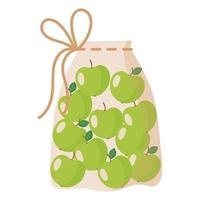 Stoff transparente wiederverwendbare Öko-Tasche zum Wiegen von Lebensmitteln, Gemüse und Obst ohne Verwendung einer Plastiktüte mit grünem Apfel. vektor