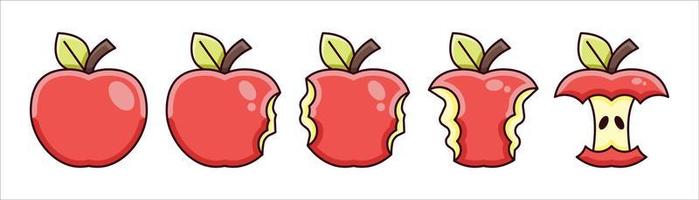 uppsättning av olika rött äpple bite skede illustration vektor