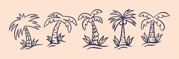 uppsättning av kokospalmer i tropisk plats med retrostil illustration vektor
