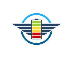 Kreisform mit elektrischer Batterie und Flügeln vektor