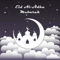 Eid al Adha Mubarak Grußkarten-Vektordesign. islamischer schöner hintergrund mit moschee, stern, mond und text eid al-adha mubarak. Islamische Illustration für die Opferfeier der muslimischen Gemeinschaft. vektor