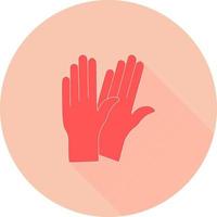 medizinische Handschuhe im Kreissymbol mit langen Schatten. Schutzhandschuhe aus Gummi für Infografik, Website oder App. Latex-Handschutzzeichen. Symbol für Hausarbeitsreinigungsgeräte. vektor