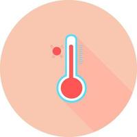 Celsius- oder Fahrenheit-Meteorologie-Thermometer, das Hitze oder Kälte misst, Vektorillustration. Thermometerausrüstung, die heißes oder kaltes Wetter anzeigt. Medizinthermometer im Kreissymbol mit langen Schatten.