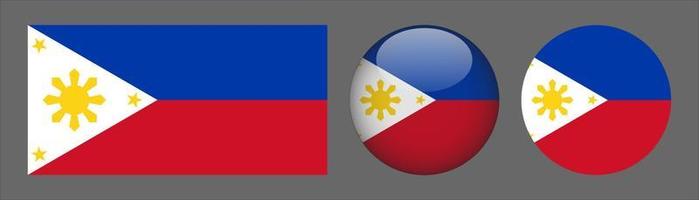 Filippinernas flagguppsättning, originalstorleksförhållande, 3d rundad och platt rundad. vektor