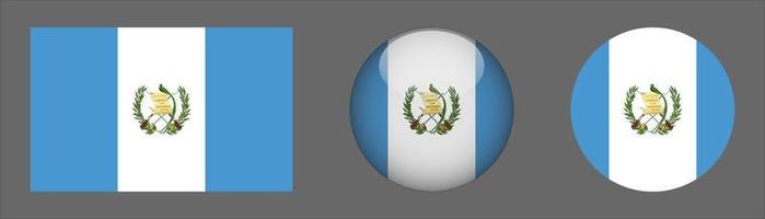 guatemala flag set collection, original größenverhältnis, 3d gerundet und flach gerundet vektor