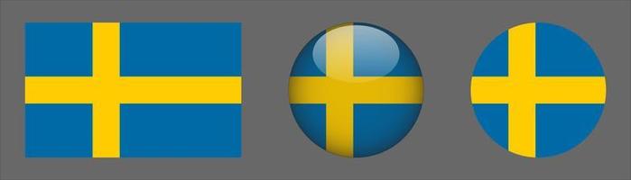 Schweden-Flaggenset-Kollektion, Originalgrößenverhältnis, 3D abgerundet und flach abgerundet. vektor