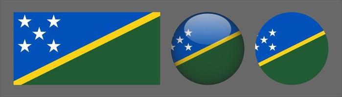 Solomon Islands Flag Set Collection, Originalgrößenverhältnis, 3D abgerundet und flach abgerundet. vektor