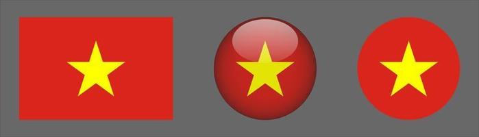 Vietnam Flag Set Collection, Originalgrößenverhältnis, 3D abgerundet, flach abgerundet. vektor