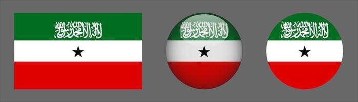 somaliland flagguppsättningssamling, originalstorleksförhållande, 3d rundad och platt rundad. vektor