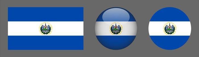 el salvador flag set collection, original größenverhältnis, 3d gerundet und flach gerundet vektor