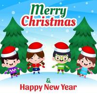 Gruppe von Kindern, die Weihnachten und Neujahr feiern vektor