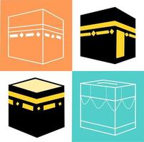 uppsättning av islamisk vektordesign kaaba i mecka ikon för hajj och ramadan eller eid. islamiska ikoner moskén mecka eid mubarak linjekonst ikoner set be kabah moskén mecka. vektor illustration. grönt och orange