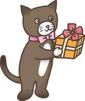 katt ger present vektor tecknad clipart anime söt karaktär illustration ritning