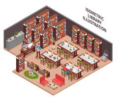 Bibliotekets isometrisk illustration vektor