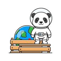 süßer Panda mit Planetenerde-Miniatur vektor