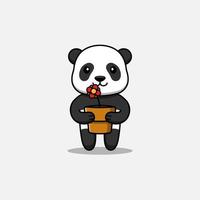 söt panda som bär en kruka med blomma vektor