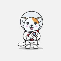 söt katt bär astronaut kostym bär raket leksak vektor