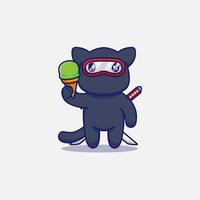 söt ninjakatt som bär glass vektor