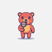 söt björn som håller ett förstoringsglas vektor