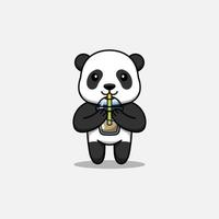 söt panda dricker en kopp kaffe vektor