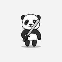 söt panda som bär ett svärd vektor