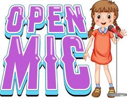 Open-Mic-Logo-Design mit Sängerin-Cartoon-Figur vektor