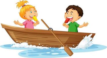 paar Kinder auf einem Holzboot vektor