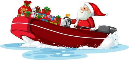 Weihnachtsmann auf dem Boot mit seinen Geschenken vektor