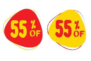 55 Prozent Rabatt auf das Rabattbanner für den Verkauf. rabattangebot preisschild. rote und gelbe etikette vektor