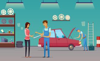 Bil Service Garage Cartoon Sammansättning Poster vektor