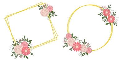Set Blumenrahmen für Hochzeitseinladung vektor
