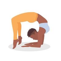 afro amerikansk kvinna utövar yoga i hjul pose variation isolerade. vektor illustration
