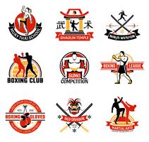 Martial Clubs Bunte Embleme vektor