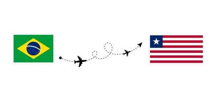 flyg och resor från Brasilien till Liberia med resekoncept för passagerarflygplan vektor