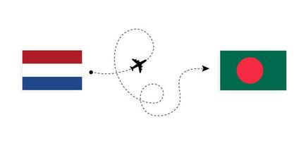 Flug und Reise von den Niederlanden nach Bangladesch mit dem Reisekonzept für Passagierflugzeuge vektor